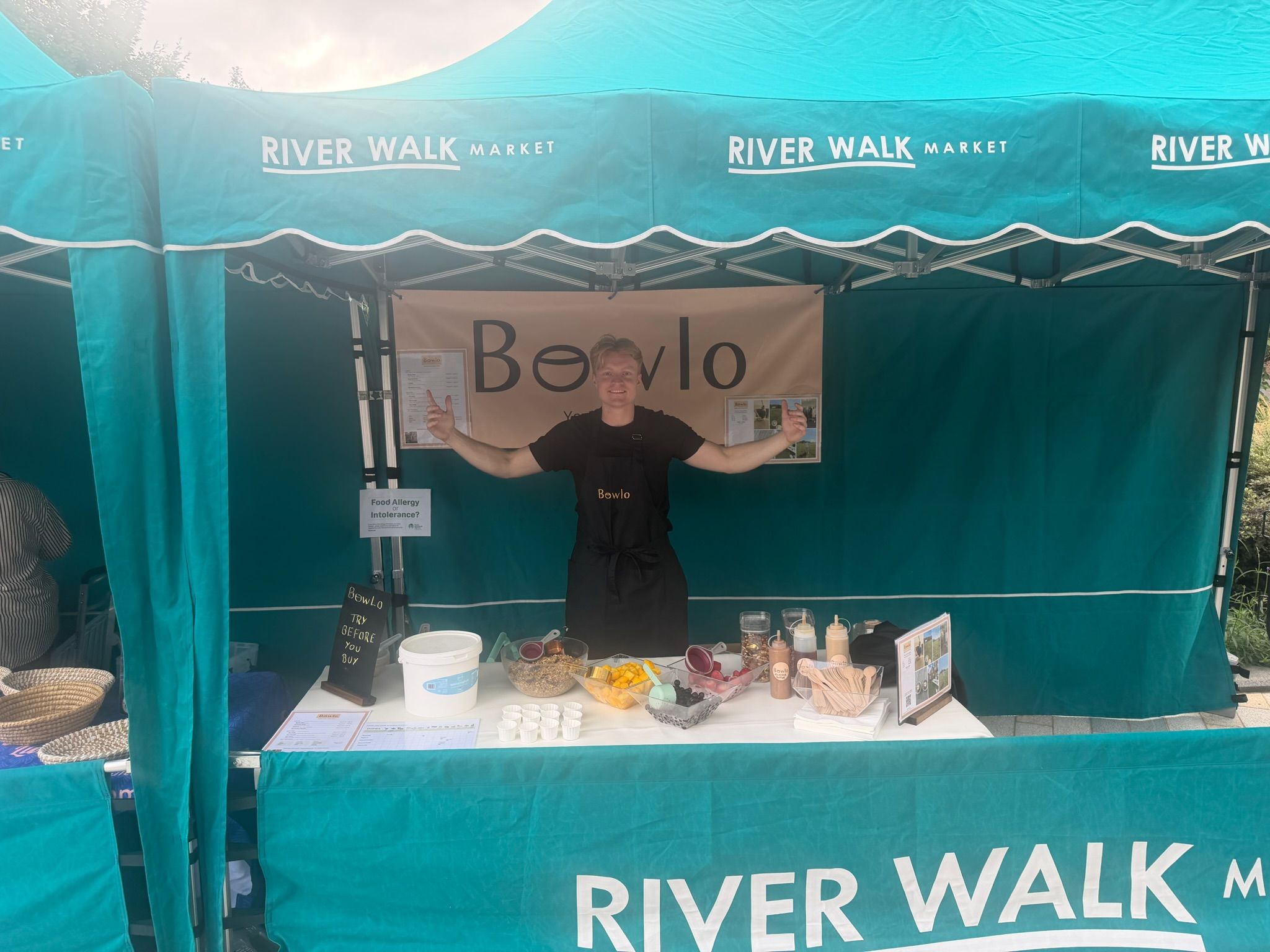 Ollie behind the stall at River Walk Market